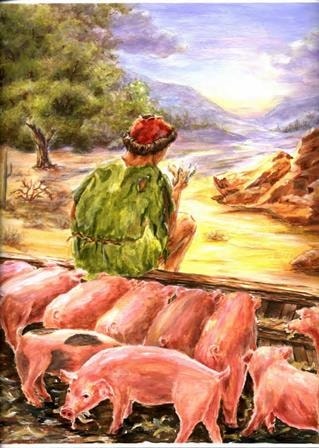 The prodigal son feeding the pigs